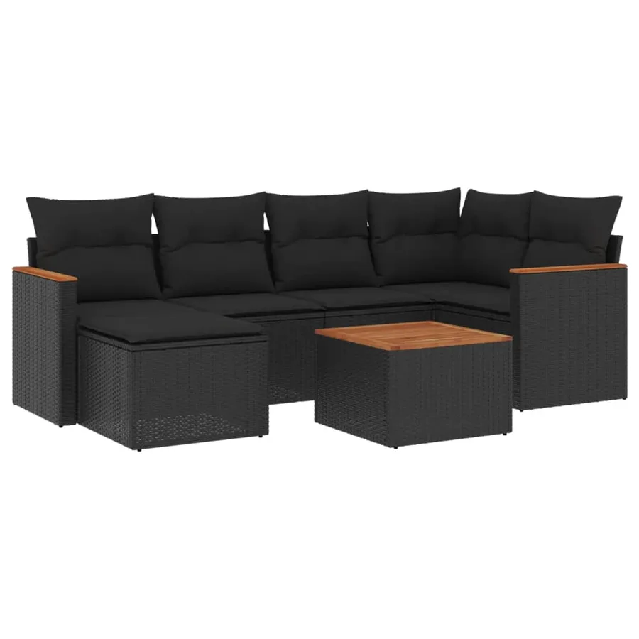 Salon de jardin 7 pcs avec coussins noir résine tressée 62 x 62 x 69 cm - 57,6 kg - 2