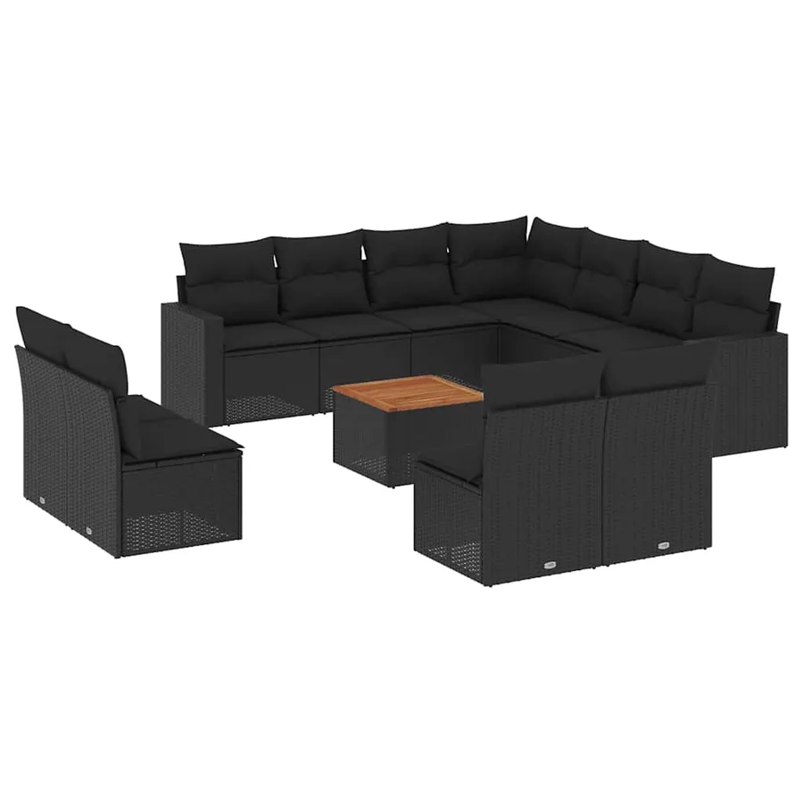 Salon de jardin 12 pcs avec coussins noir résine tressée - 2