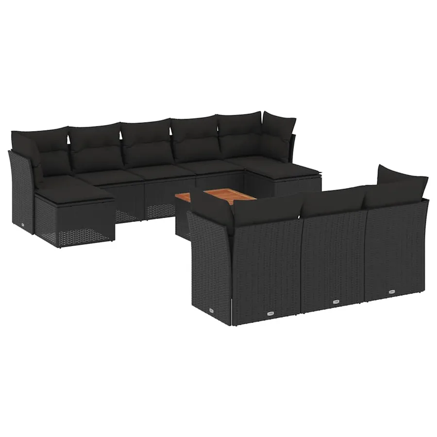 Salon de jardin 11 pcs avec coussins noir résine tressée - 2
