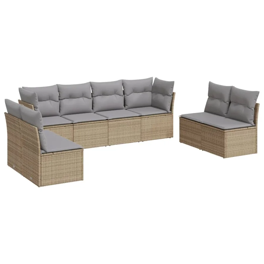 Salon de jardin avec coussins 8 pcs beige résine tressée - 2