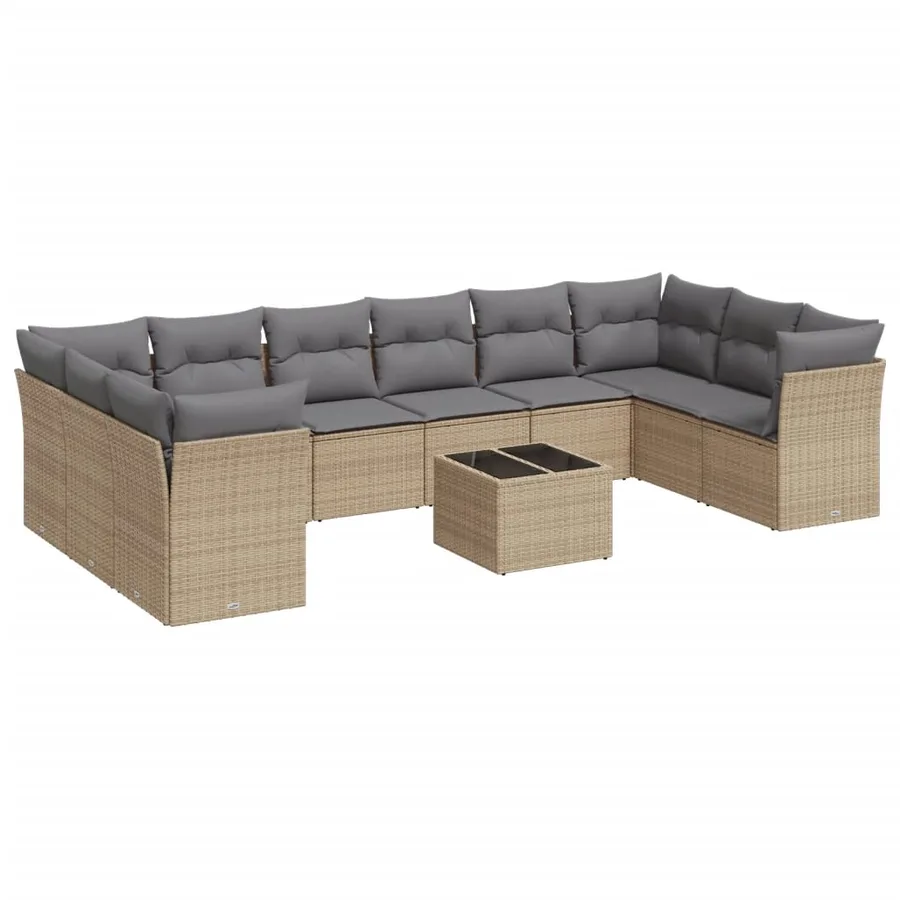 Salon de jardin 11 pcs avec coussins beige résine tressée - 2