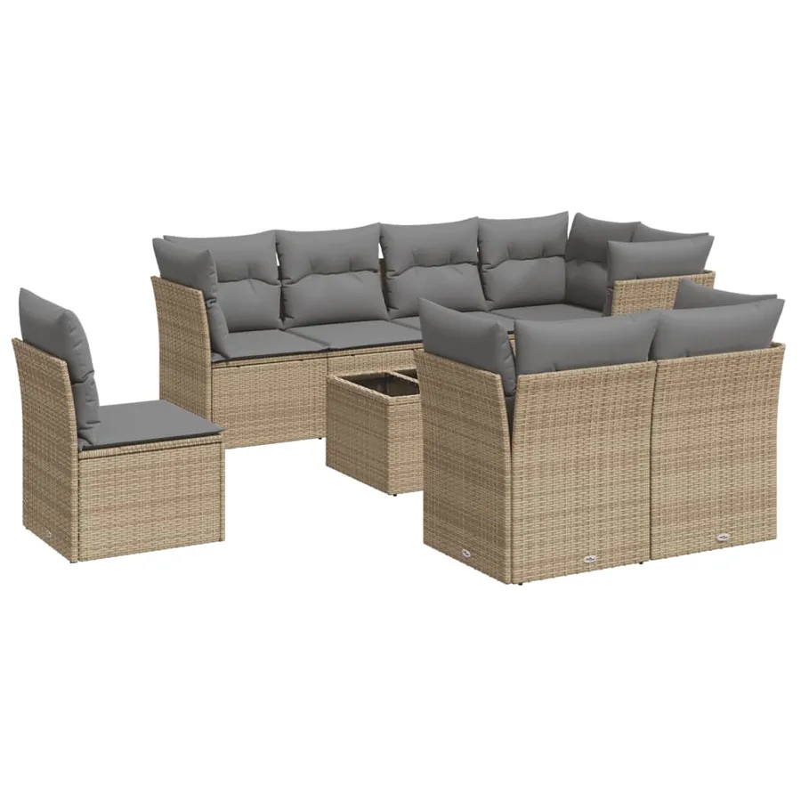 Salon de jardin avec coussins 9 pcs beige résine tressée - 2