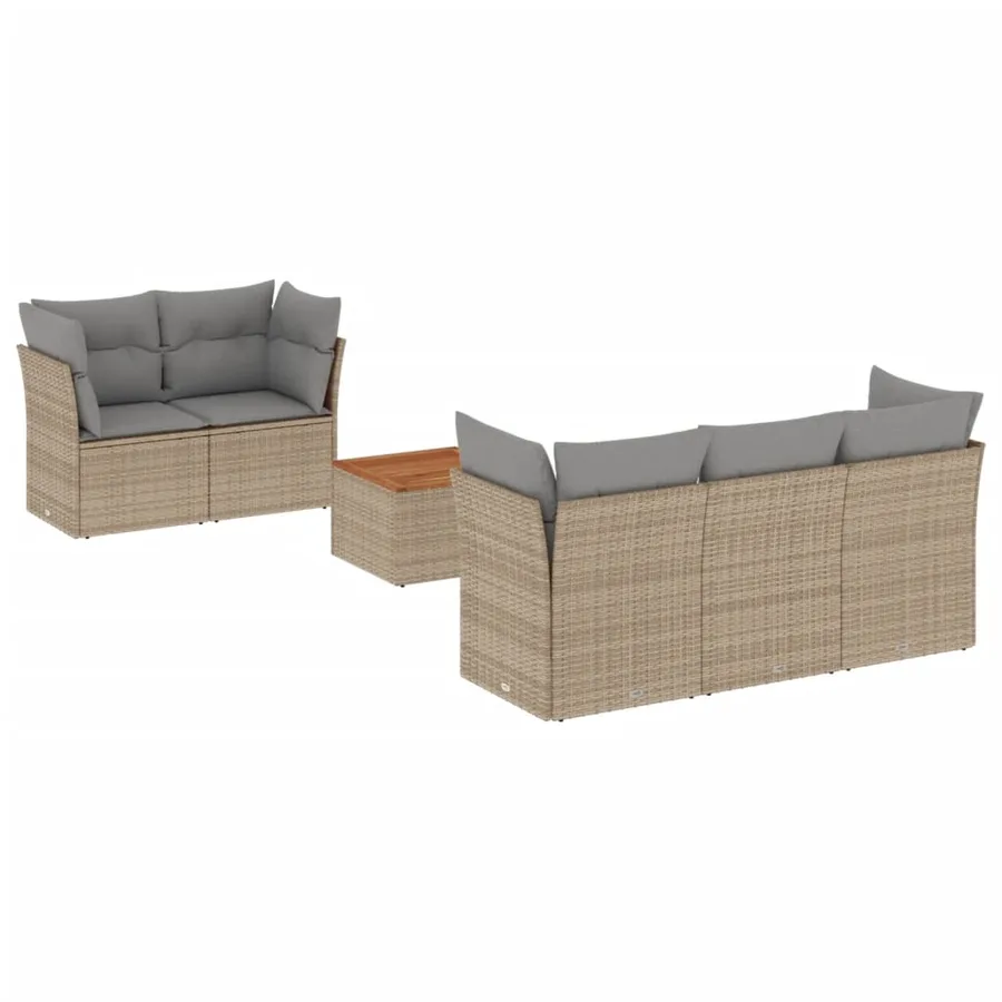 Ensemble de canapé de jardin 6 pcs avec coussins en rotin synthétique beige - 2