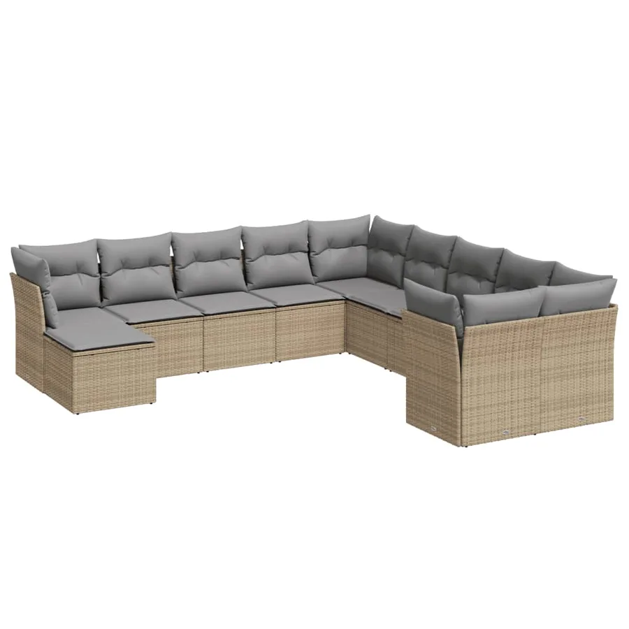 Salon de jardin 11 pcs avec coussins beige résine tressée - 2