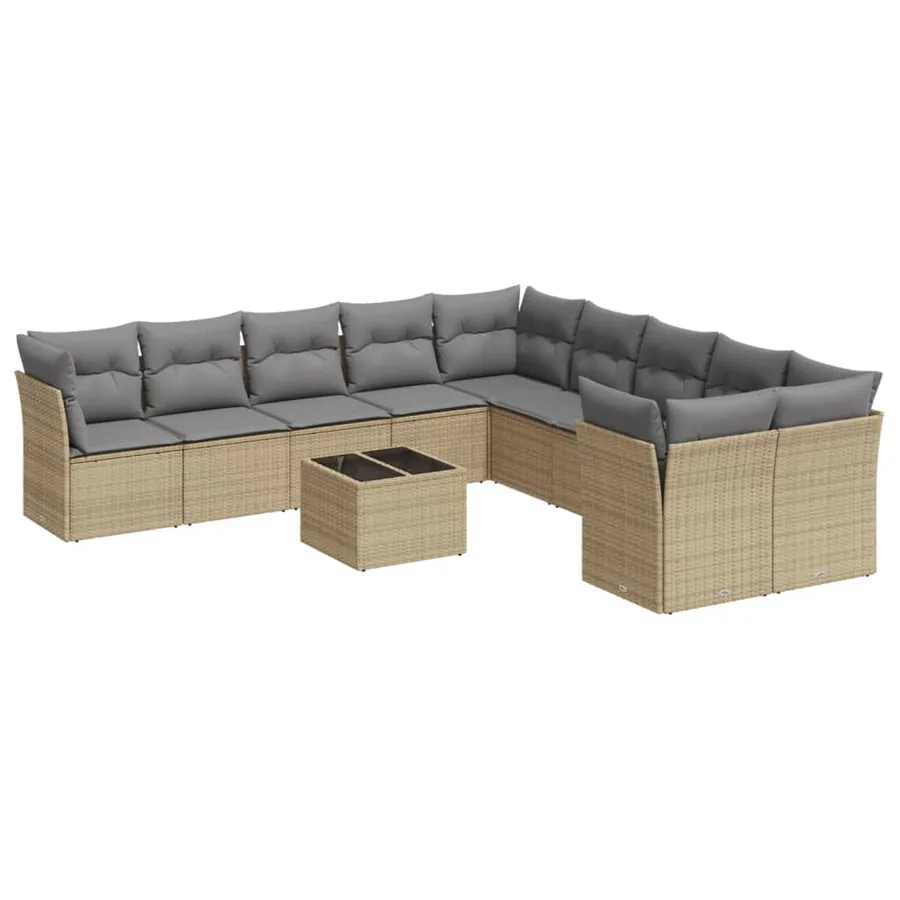 Salon de jardin 11 pcs avec coussins beige résine tressée - 2