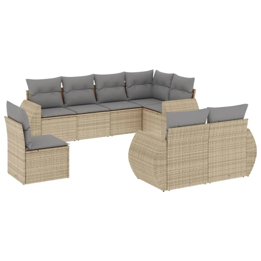 Salon de jardin avec coussins 8 pcs beige résine tressée - 2