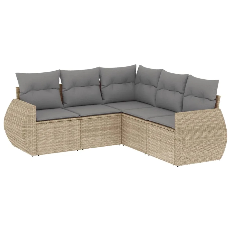Salon de jardin avec coussins 5 pcs beige résine tressée - 2