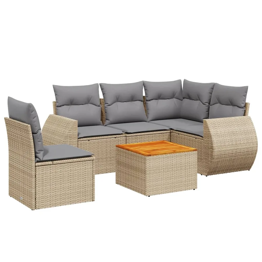 Salon de jardin avec coussins 6 pcs beige résine tressée - 2