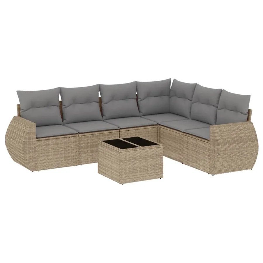 Salon de jardin avec coussins 7 pcs beige résine tressée - 2