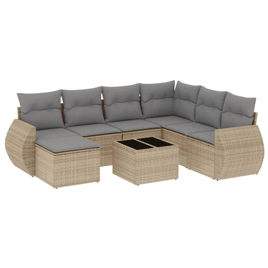 Salon de jardin avec coussins 8 pcs beige résine tressée - 2