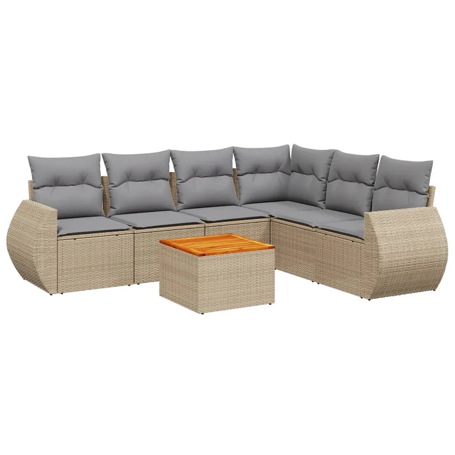 Salon de jardin avec coussins 7 pcs beige résine tressée - 2