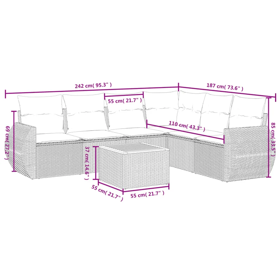 Salon de jardin avec coussins 7 pcs beige résine tressée - 8