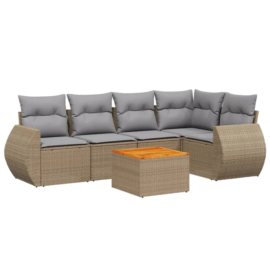 Salon de jardin avec coussins 6 pcs beige résine tressée - 2