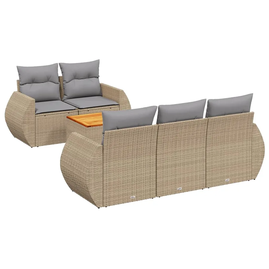 Salon de jardin avec coussins 6 pcs beige résine tressée - 2