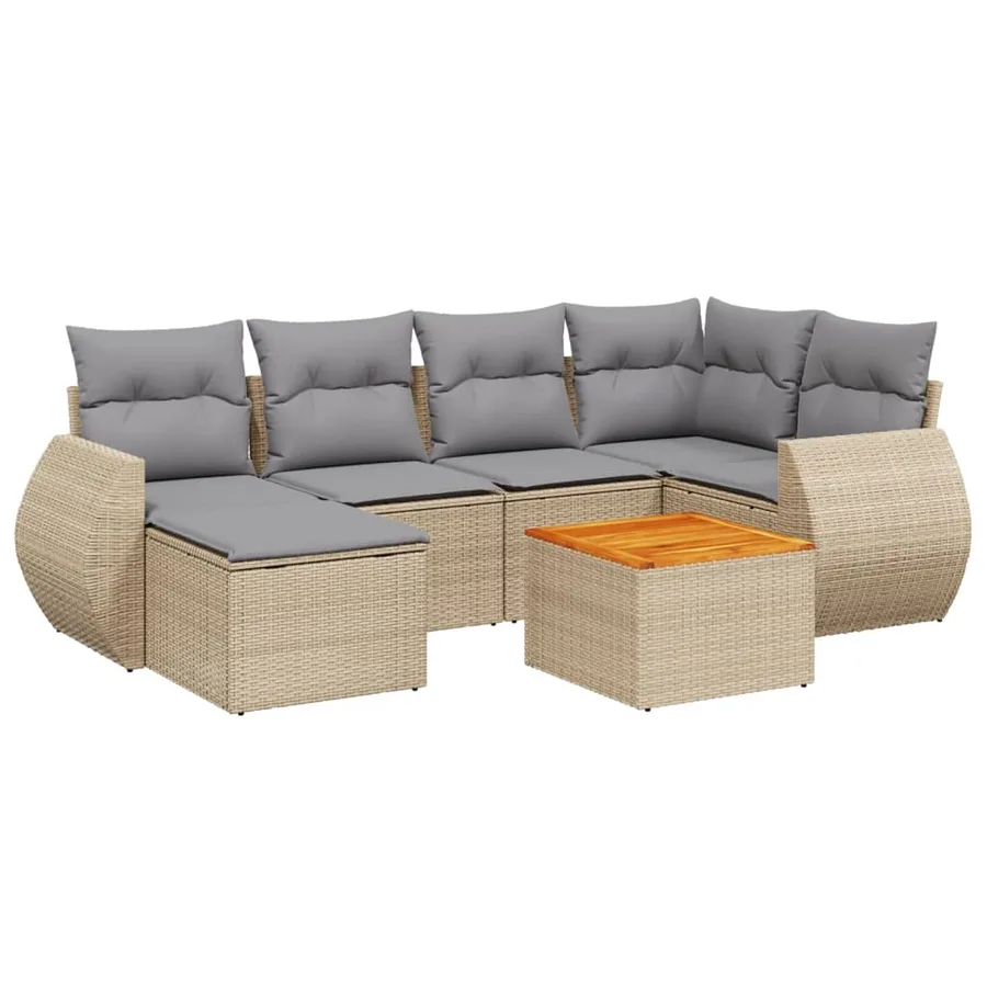 Salon de jardin avec coussins 7 pcs beige résine tressée - 2