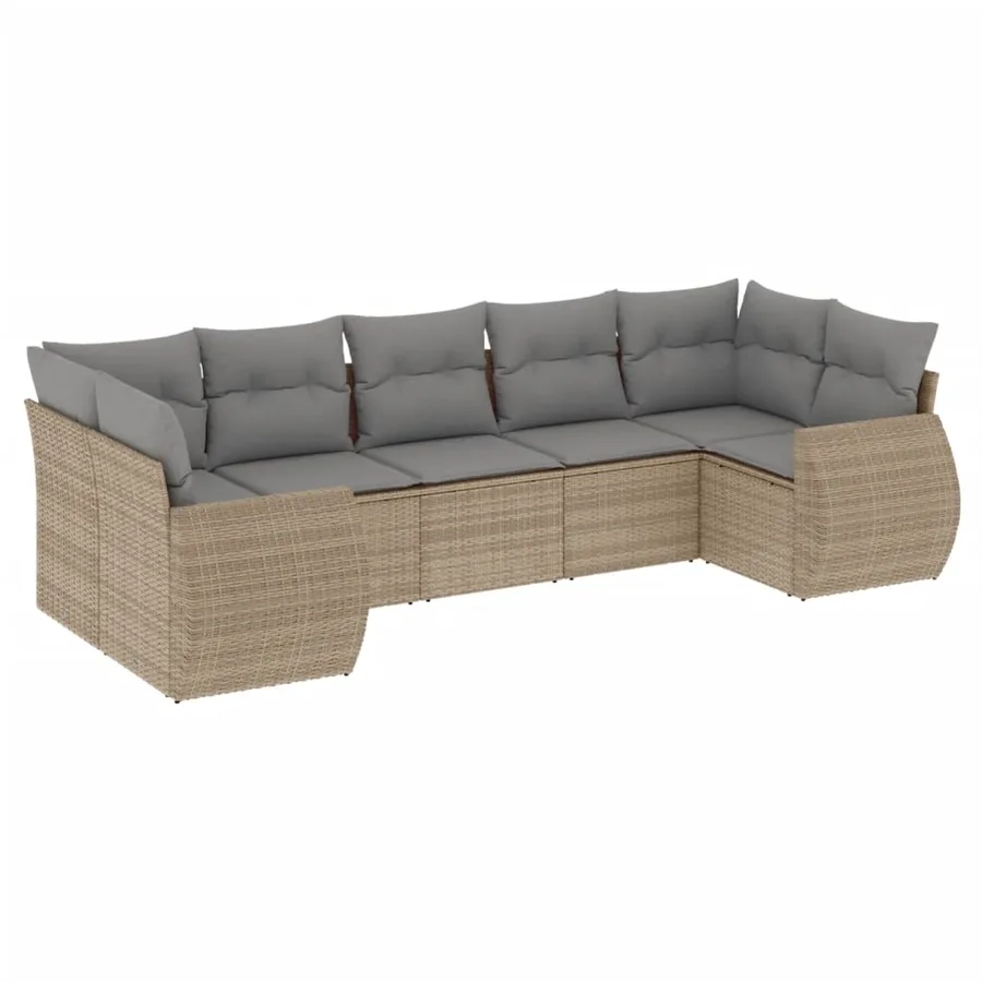 Salon de jardin avec coussins 7 pcs beige résine tressée - 2