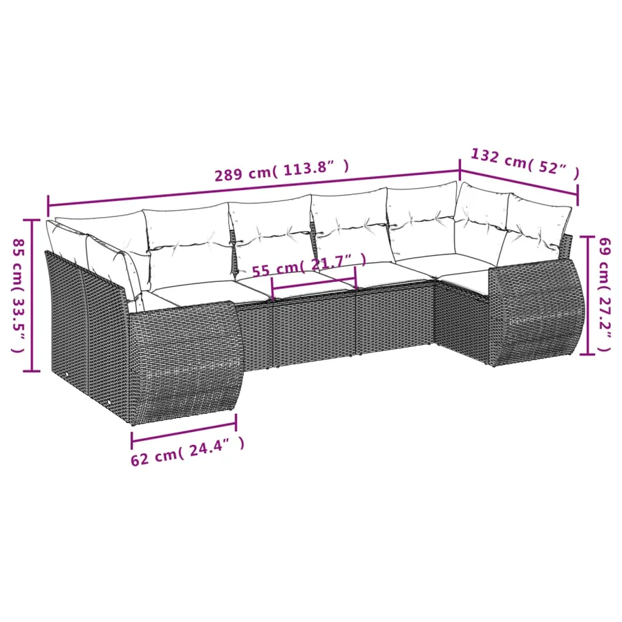 Salon de jardin avec coussins 7 pcs beige résine tressée - 7