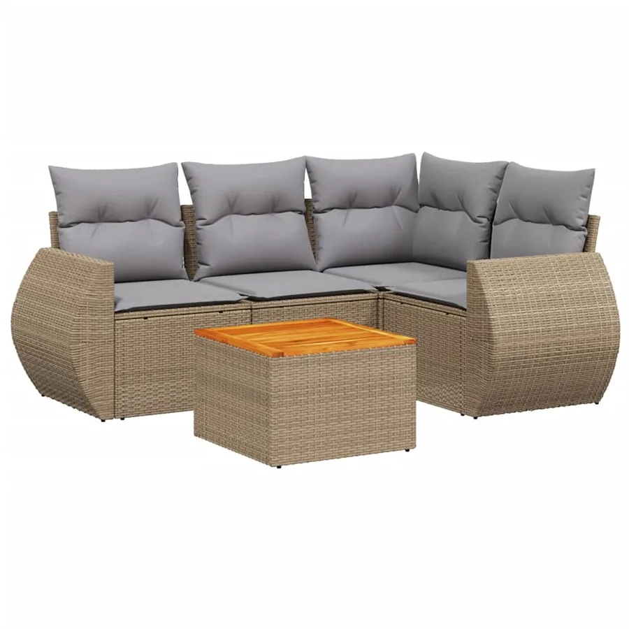 Salon de jardin avec coussins 5 pcs beige résine tressée - 2