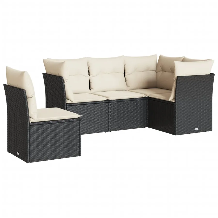 Salon de jardin 5 pcs avec coussins noir résine tressée - 2