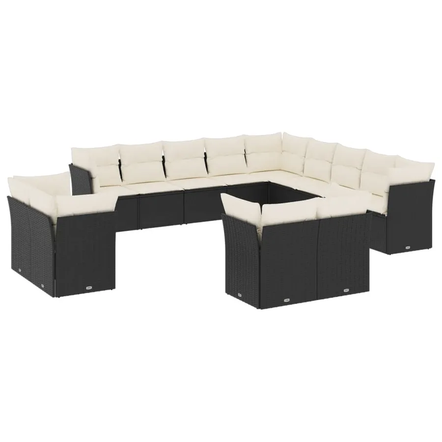Salon de jardin avec coussins 13 pcs noir résine tressée - 2