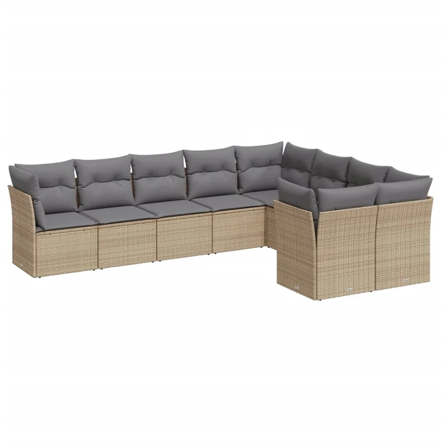 Salon de jardin avec coussins 9 pcs beige résine tressée - 2