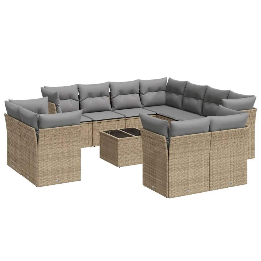 Salon de jardin avec coussins 12 pcs beige résine tressée - 2