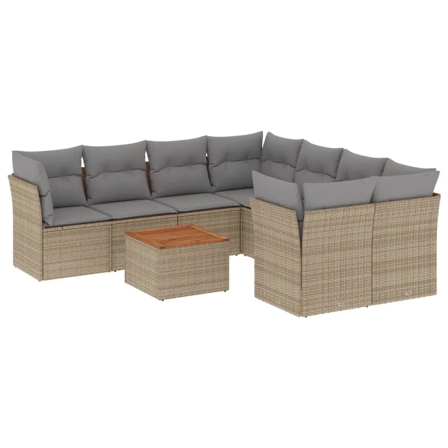 Salon de jardin avec coussins 9pcs mélange beige résine tressée - 2