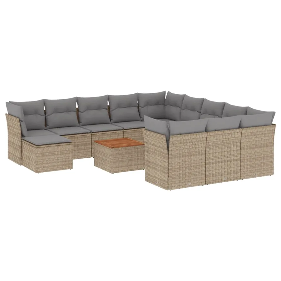 Salon de jardin et coussins 13 pcs mélange beige résine tressée - 2