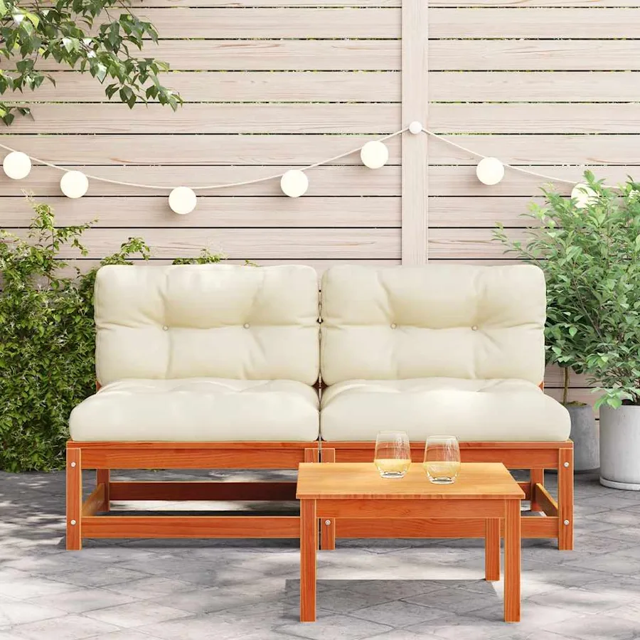 Canapés de jardin sans accoudoirs coussins 2pcs bois massif pin - 3