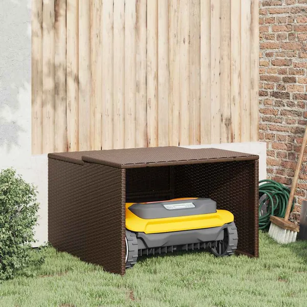 Garage pour robot tondeuse marron 86x90x52/57 cm résine tressée