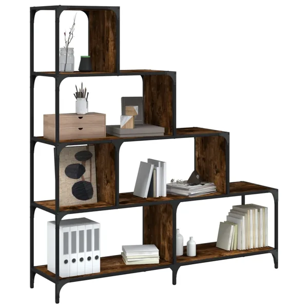 Bibliothèque à 4 niveaux chêne fumé bois d'ingénierie