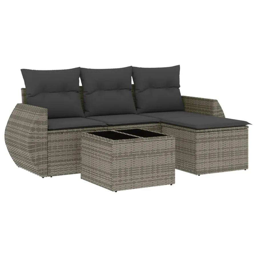 Salon de jardin 5 pcs avec coussins gris résine tressée - 2