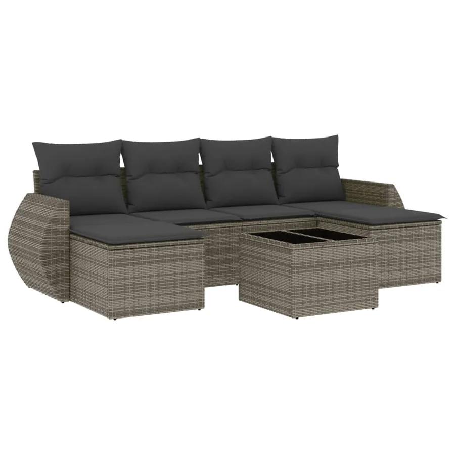 Salon de jardin avec coussins 7 pcs gris résine tressée - 2