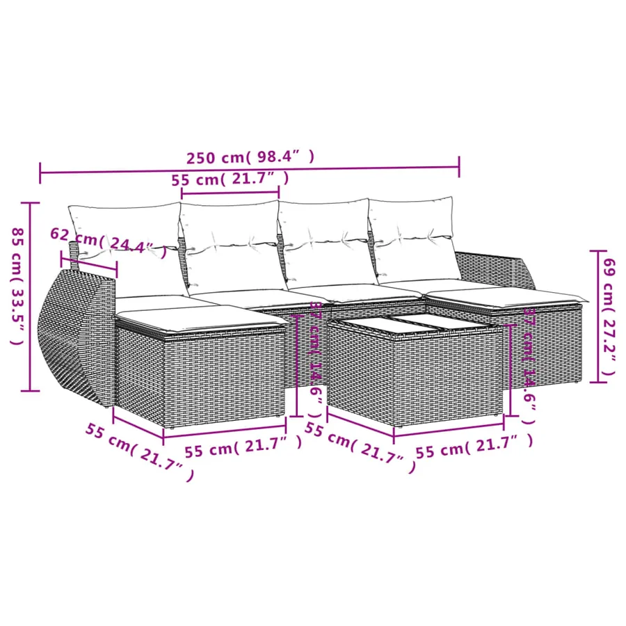 Salon de jardin avec coussins 7 pcs gris résine tressée - 3