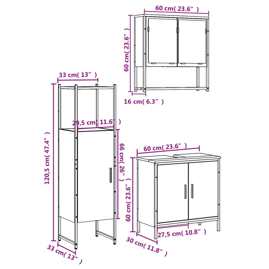 Ensemble de meubles salle de bain 3 pcs noir bois d'ingénierie - 13
