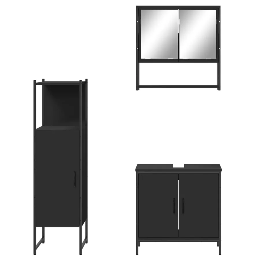 Ensemble de meubles salle de bain 3 pcs noir bois d'ingénierie - 6