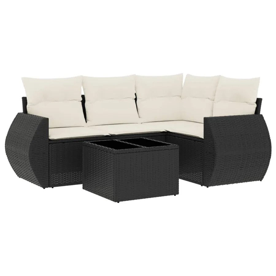 Salon de jardin 5 pcs avec coussins noir résine tressée - 2