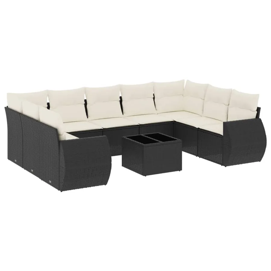 Salon de jardin 10 pcs avec coussins noir résine tressée - 2