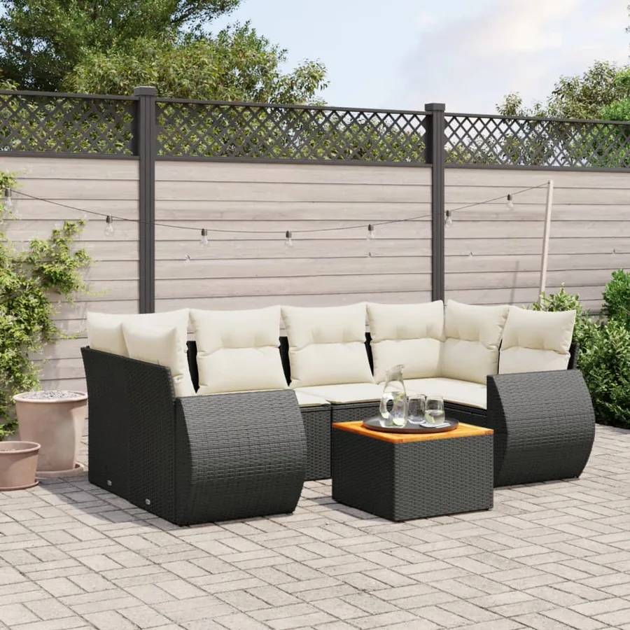 Salon de jardin 7 pcs avec coussins noir résine tressée 62 x 62 x 69 cm - 58,8 kg