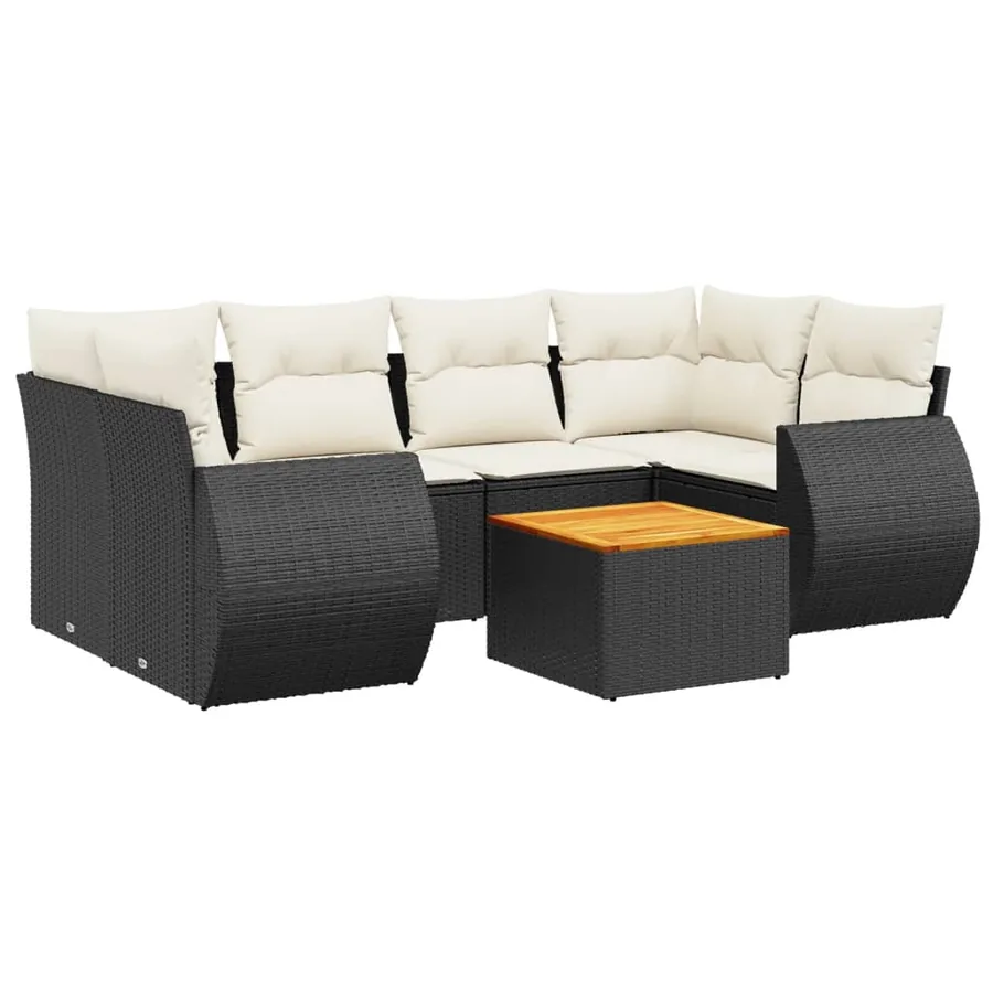 Salon de jardin 7 pcs avec coussins noir résine tressée 62 x 62 x 69 cm - 58,8 kg - 2