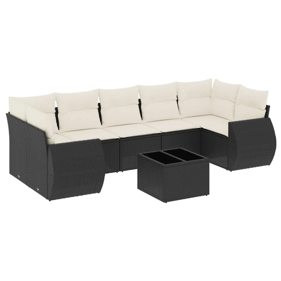 Salon de jardin 8 pcs avec coussins noir résine tressée - 2