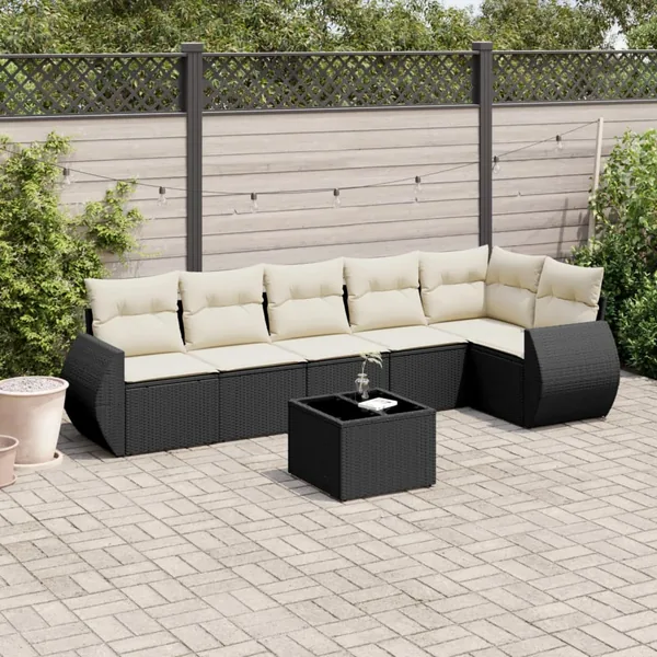 Salon de jardin 7 pcs avec coussins noir résine tressée 62 x 62 x 69 cm - 56,6 kg