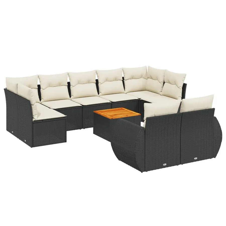 Salon de jardin 10 pcs avec coussins noir résine tressée - 2