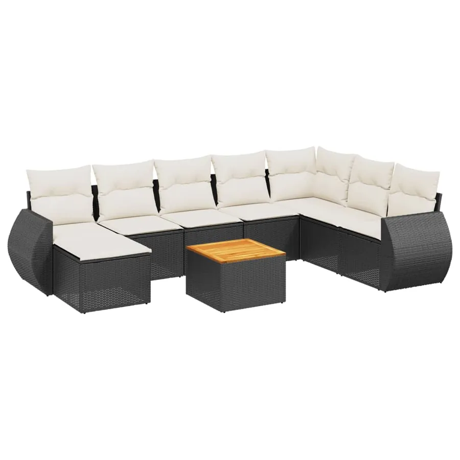 Salon de jardin 9 pcs avec coussins noir résine tressée - 2