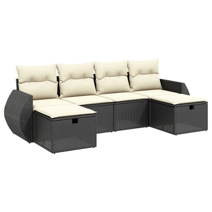 Salon de jardin 6 pcs avec coussins noir résine tressée - 2