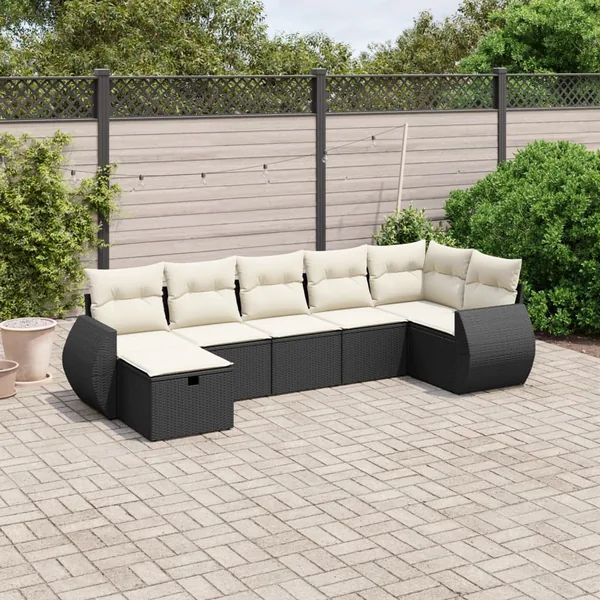 Salon de jardin 7 pcs avec coussins noir résine tressée 62 x 62 x 69 cm - 55,2 kg