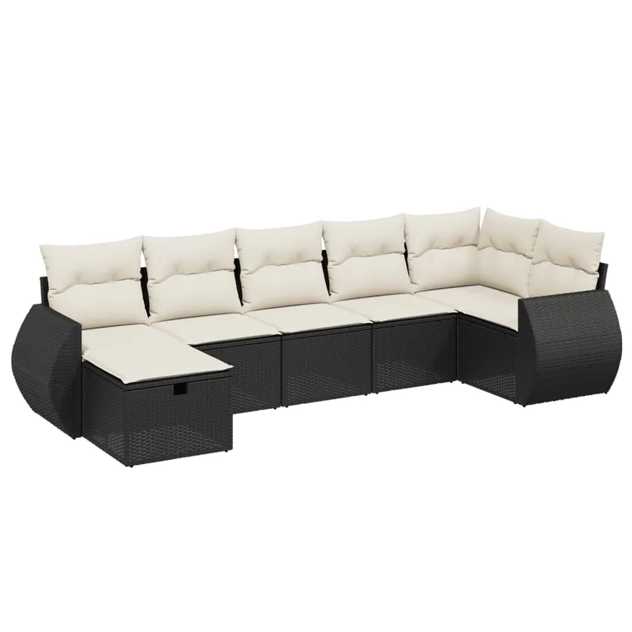 Salon de jardin 7 pcs avec coussins noir résine tressée 62 x 62 x 69 cm - 55,2 kg - 2