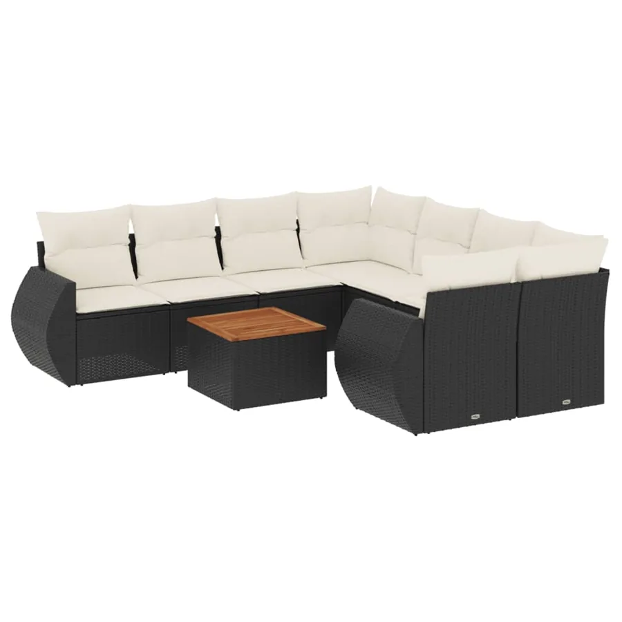 Salon de jardin 9 pcs avec coussins noir résine tressée - 2