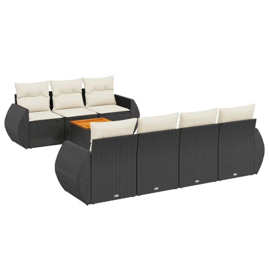 Salon de jardin 8 pcs avec coussins noir résine tressée - 2