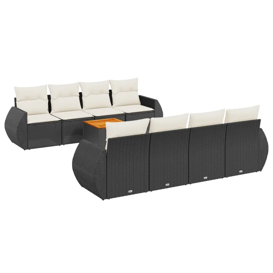 Salon de jardin 9 pcs avec coussins noir résine tressée - 2
